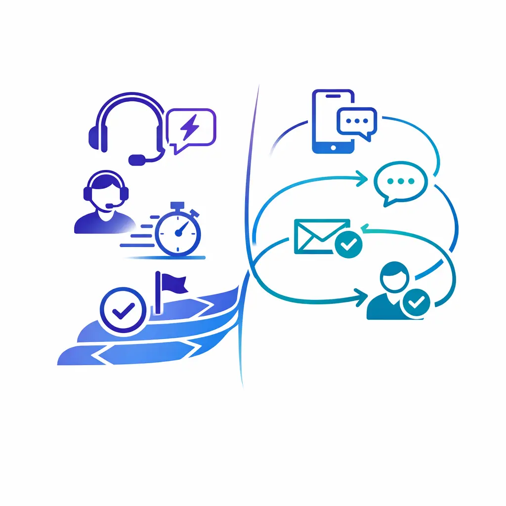 A fast-response lane and a context-preserving omnichannel loop are shown as related but different systems.