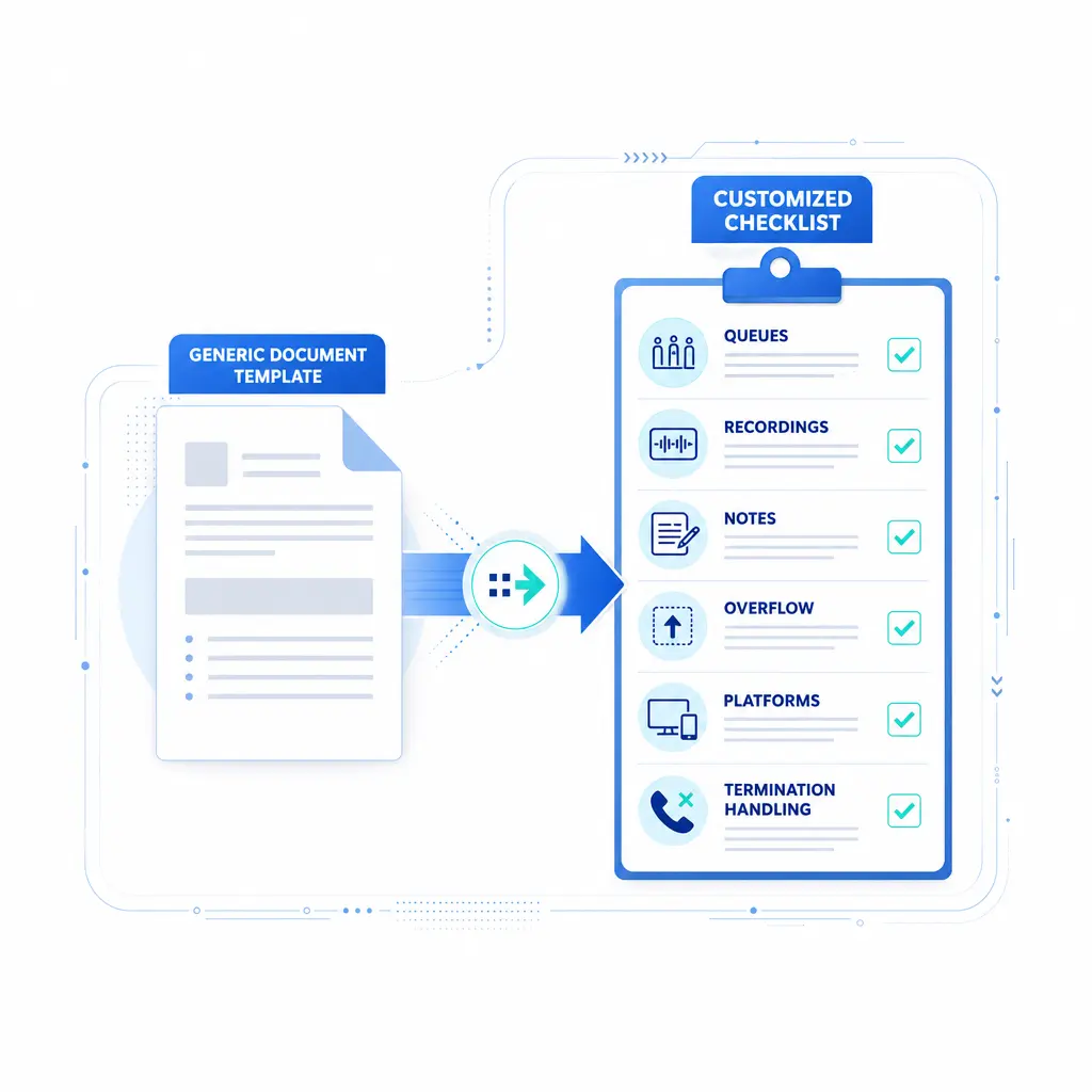 A generic contract template transforms into a tailored call-flow checklist for real healthcare operations.