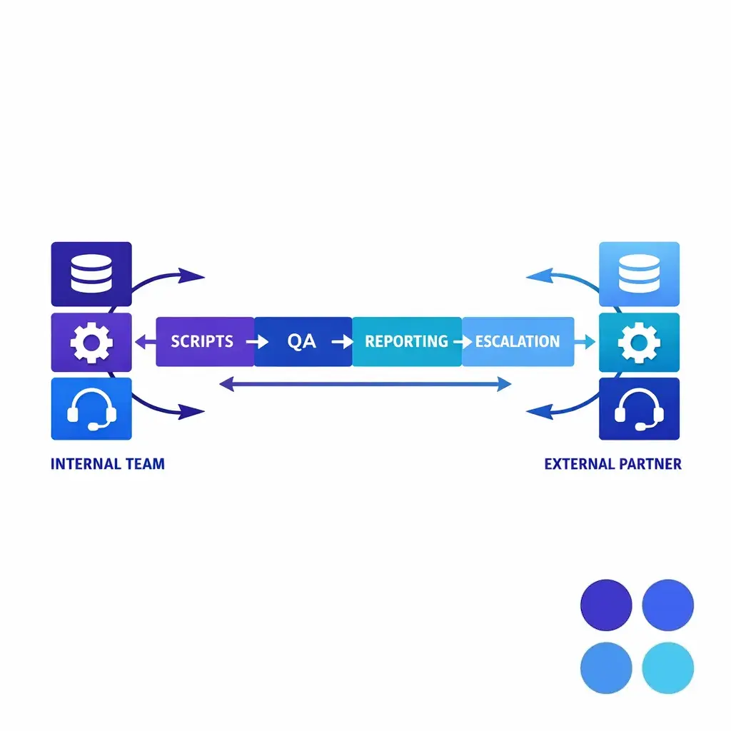 An integrated workflow visual shows an external partner functioning as a seamless extension of internal operations.