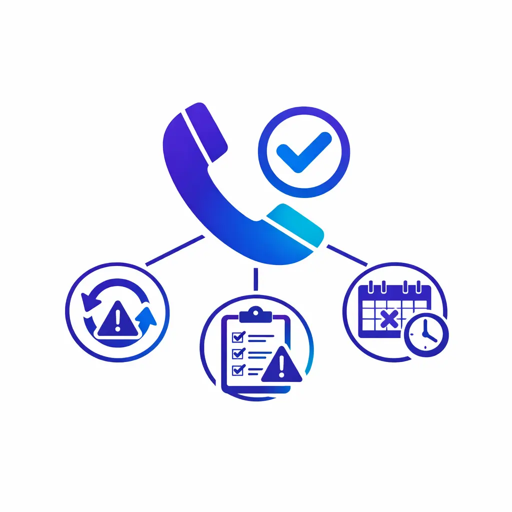 A large answered call icon is contrasted with unresolved issues, poor QA, and lost appointments in a simple visual comparison.