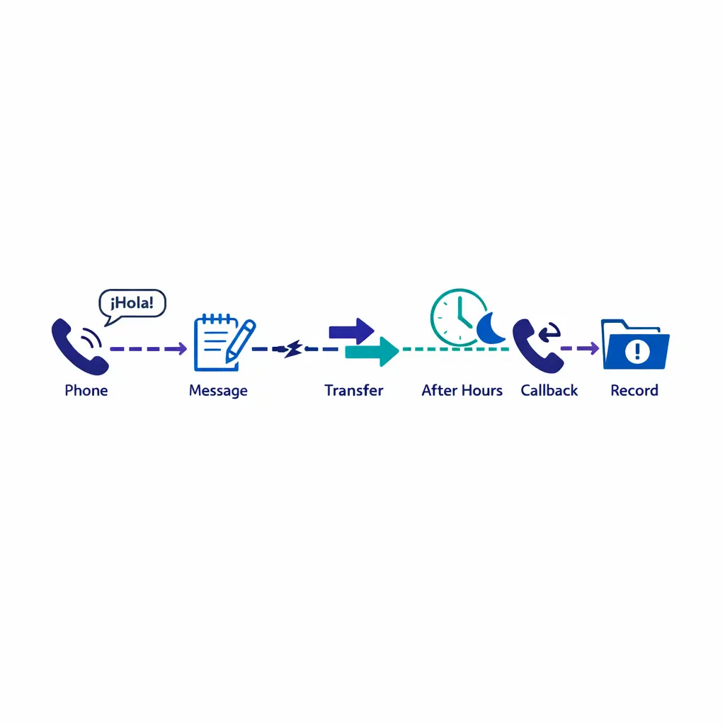 A fragmented call path illustrates how after-hours-only Spanish support leads to transfers, delays, and incomplete records.
