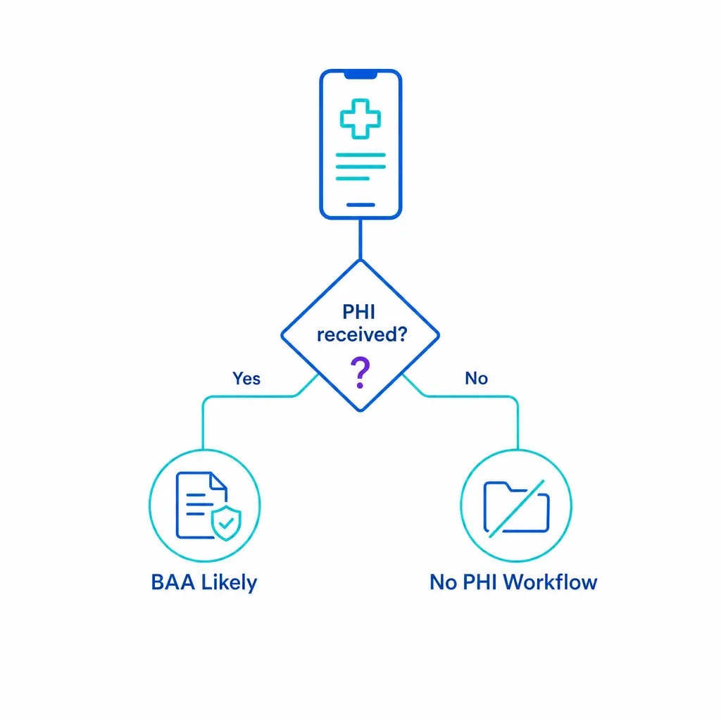 A yes-or-no decision tree helps teams judge whether patient call workflows likely require a BAA.