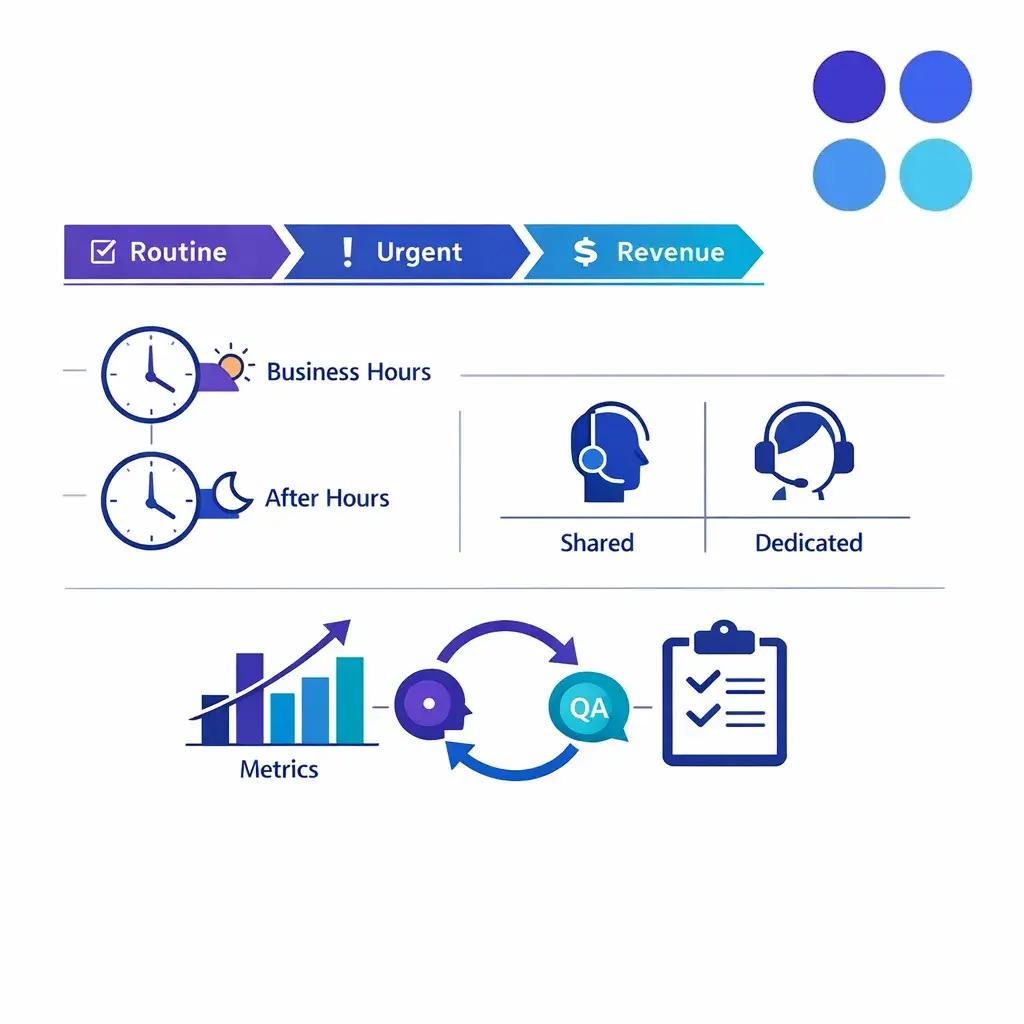 A final planning blueprint maps call types, priorities, staffing, and QA into a practical coverage model.