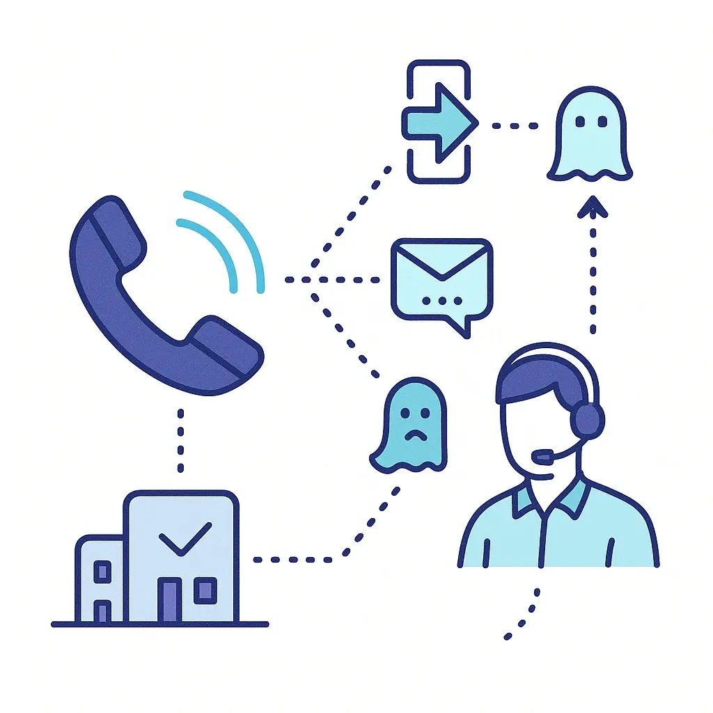 Diagram showing how missed calls lead to competitors or lost opportunities, while fast answers drive conversions.