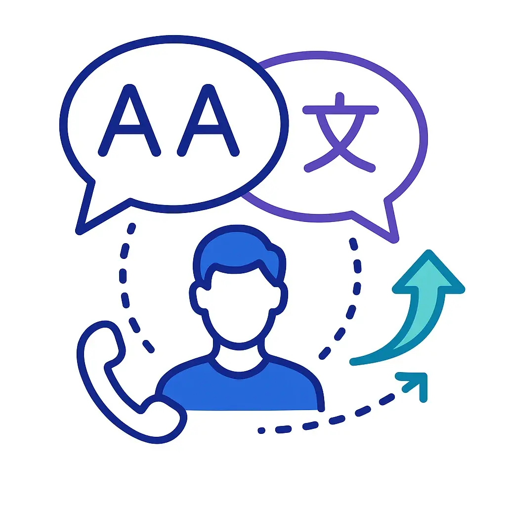Illustration highlighting bilingual call center support as a competitive advantage that builds trust and customer loyalty.