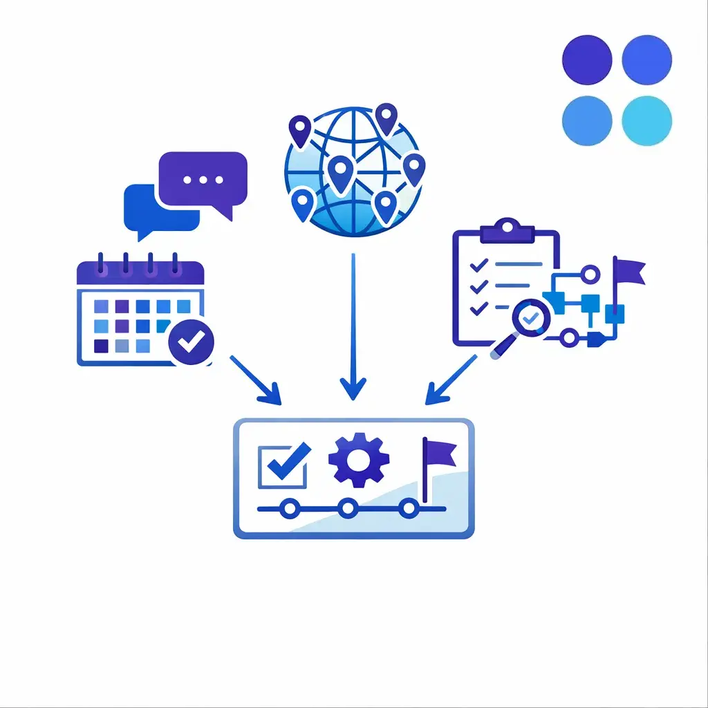 A polished consultative diagram invites a low-risk discovery call about coverage, QA, and rollout planning.