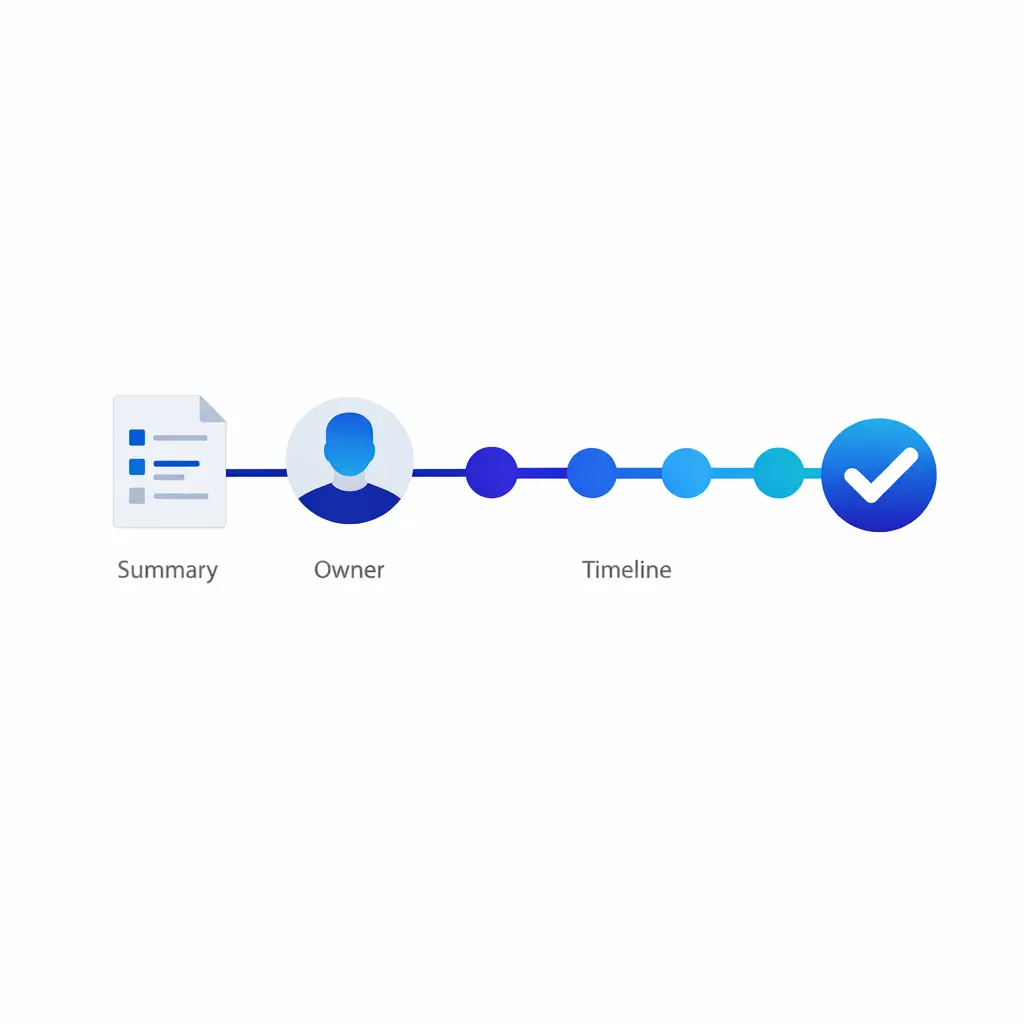 A final confirmation panel summarizes action, owner, and timeline before a call ends cleanly.