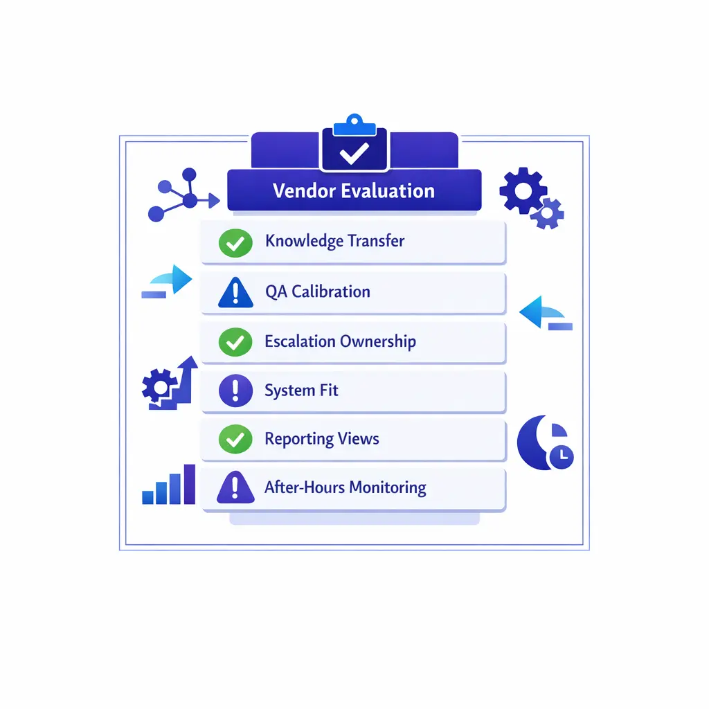 An enterprise vendor checklist reveals operational red flags in knowledge transfer QA and escalation ownership.