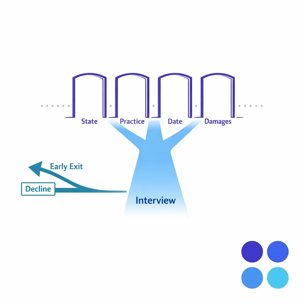 Four quick filters act as gates before a longer interview path begins.