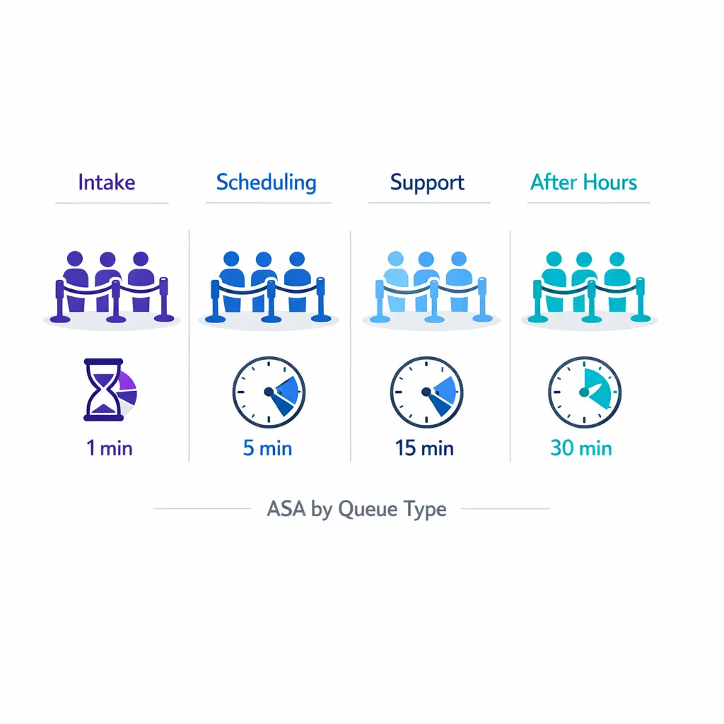 Different queue types are shown with distinct target markers to show that a good ASA varies by urgency.