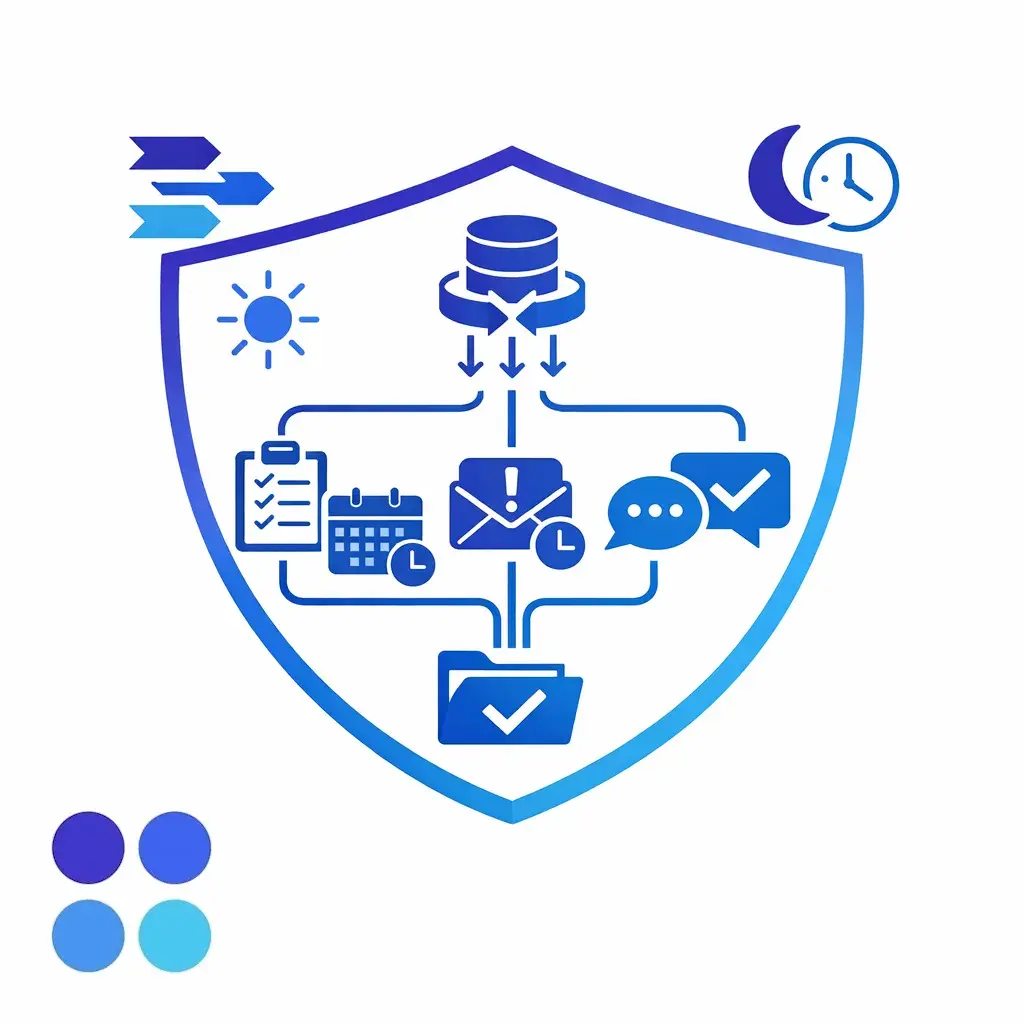 A protective shield graphic represents overflow and after-hours coverage catching calls outside core staffing hours.