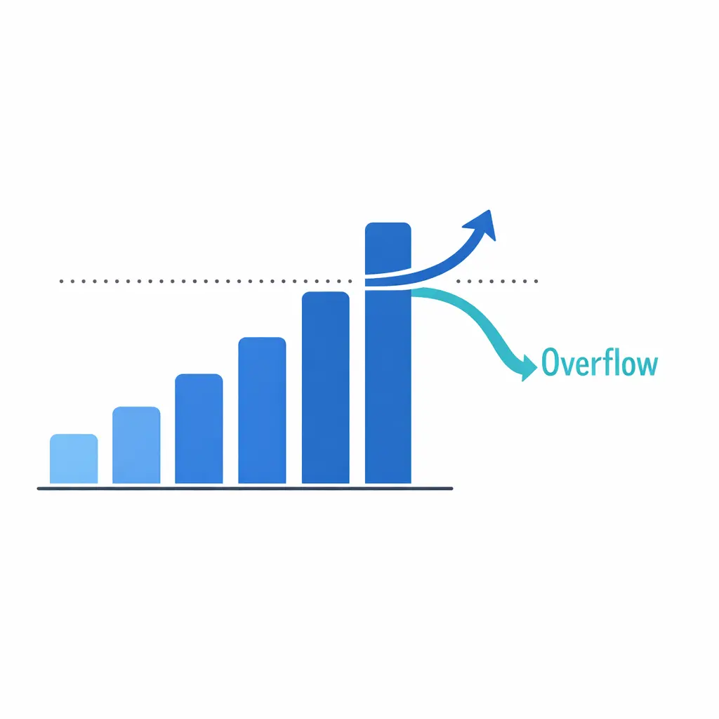 A queue bar rises past a marked threshold and routes calls to an overflow path.