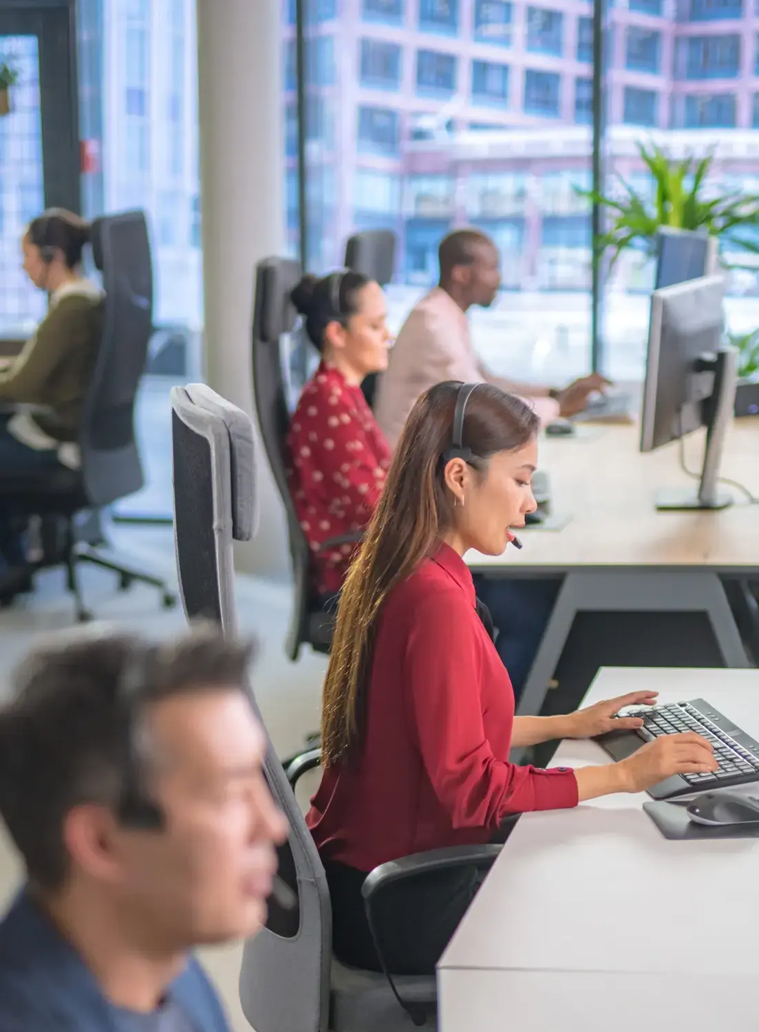 Virtual receptionists working in office