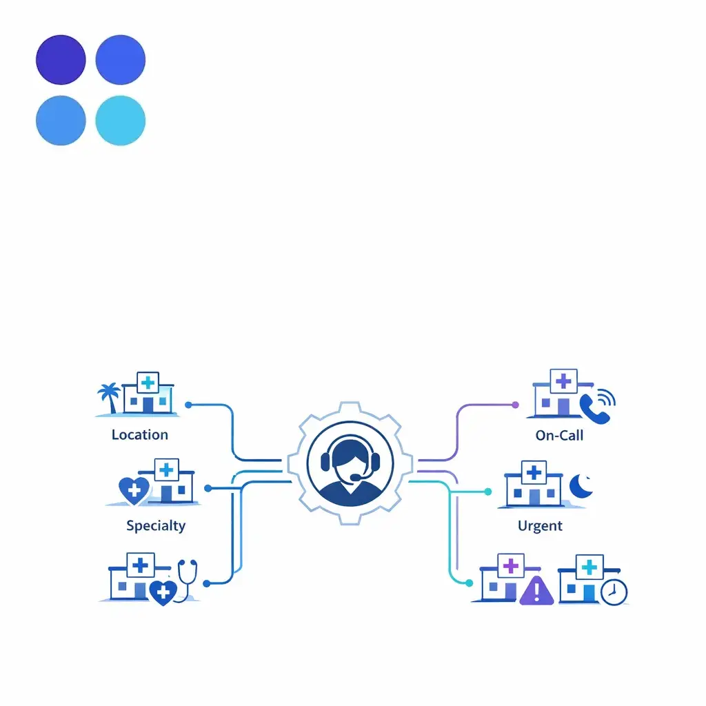A central answering workflow routes patients to the correct location, specialty, and provider schedule.