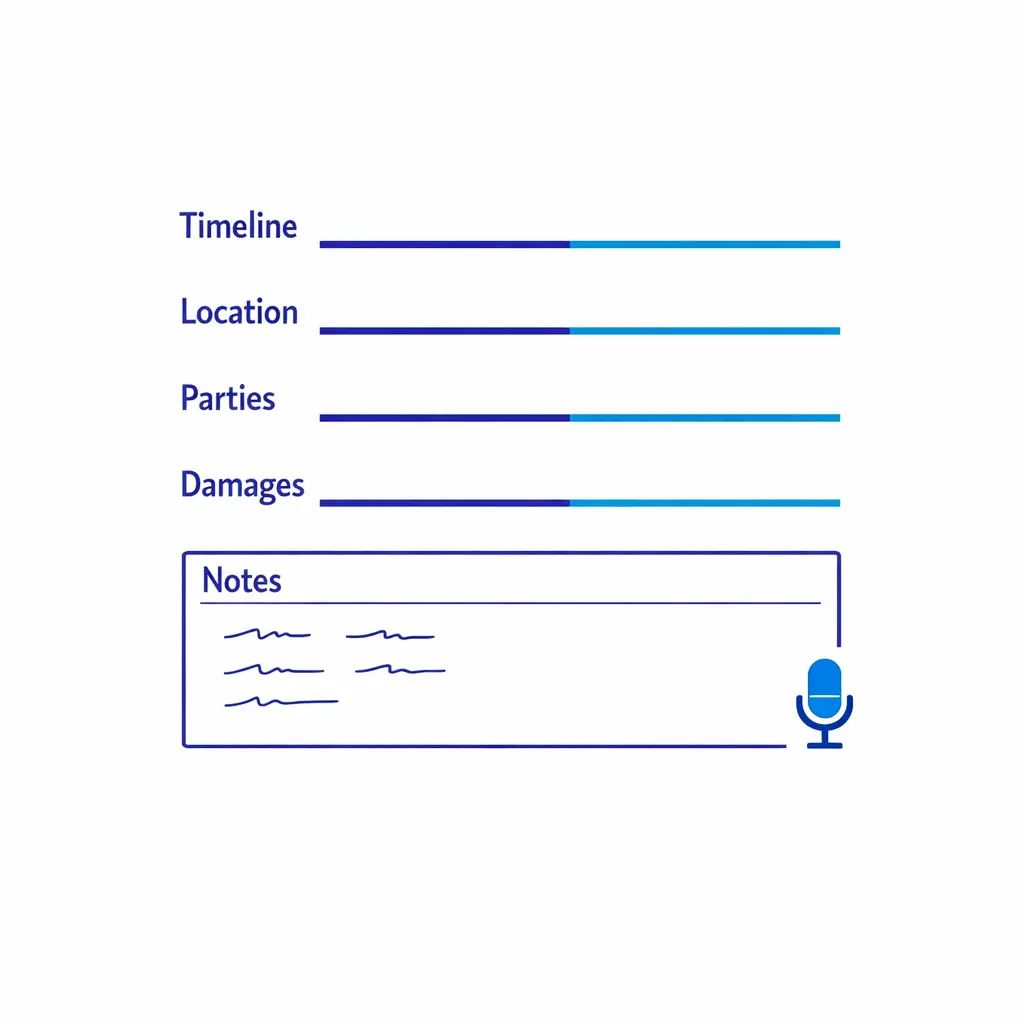 A scripted interview form with consistent fields and a concise notes area.