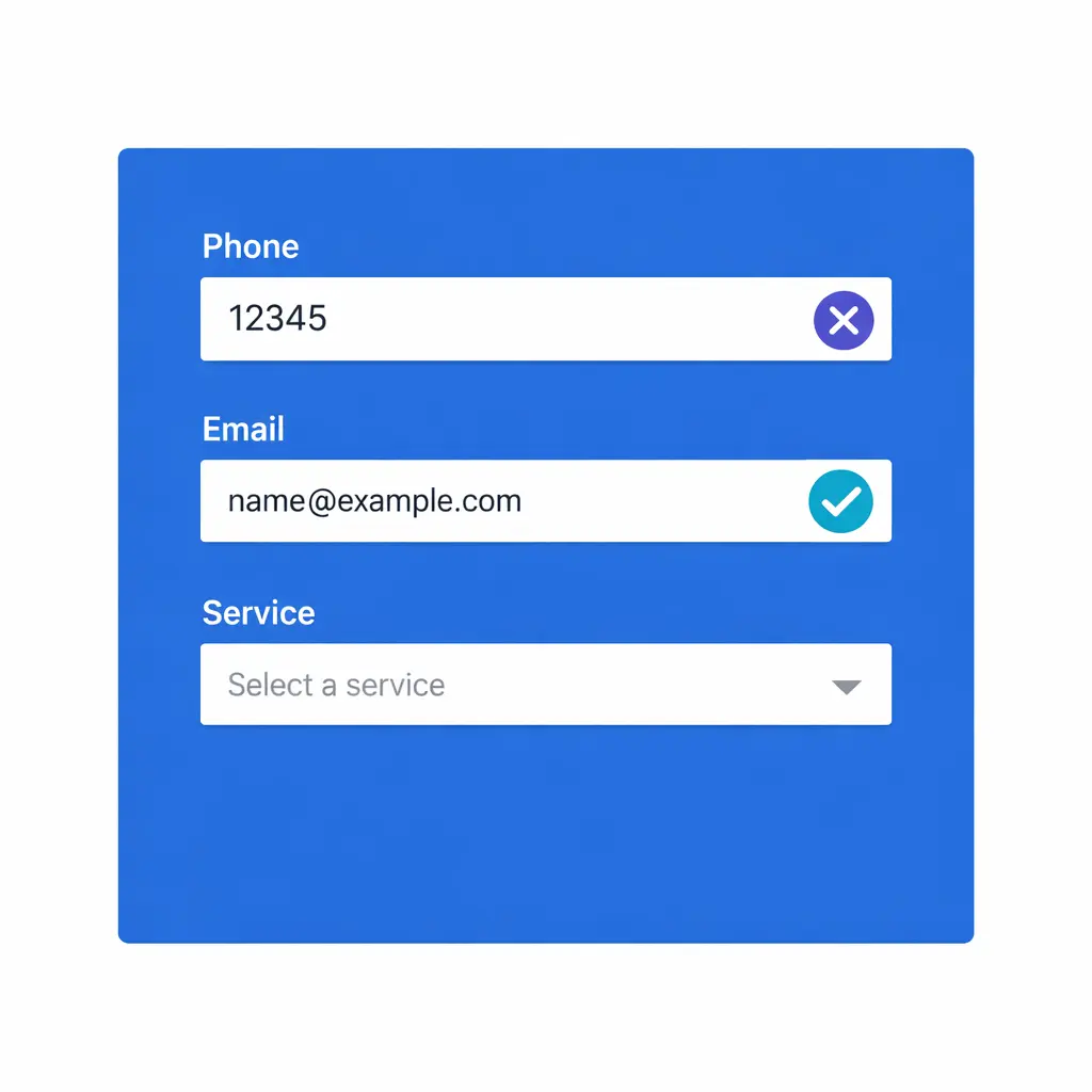 A form field interface blocks bad inputs with simple validation cues.