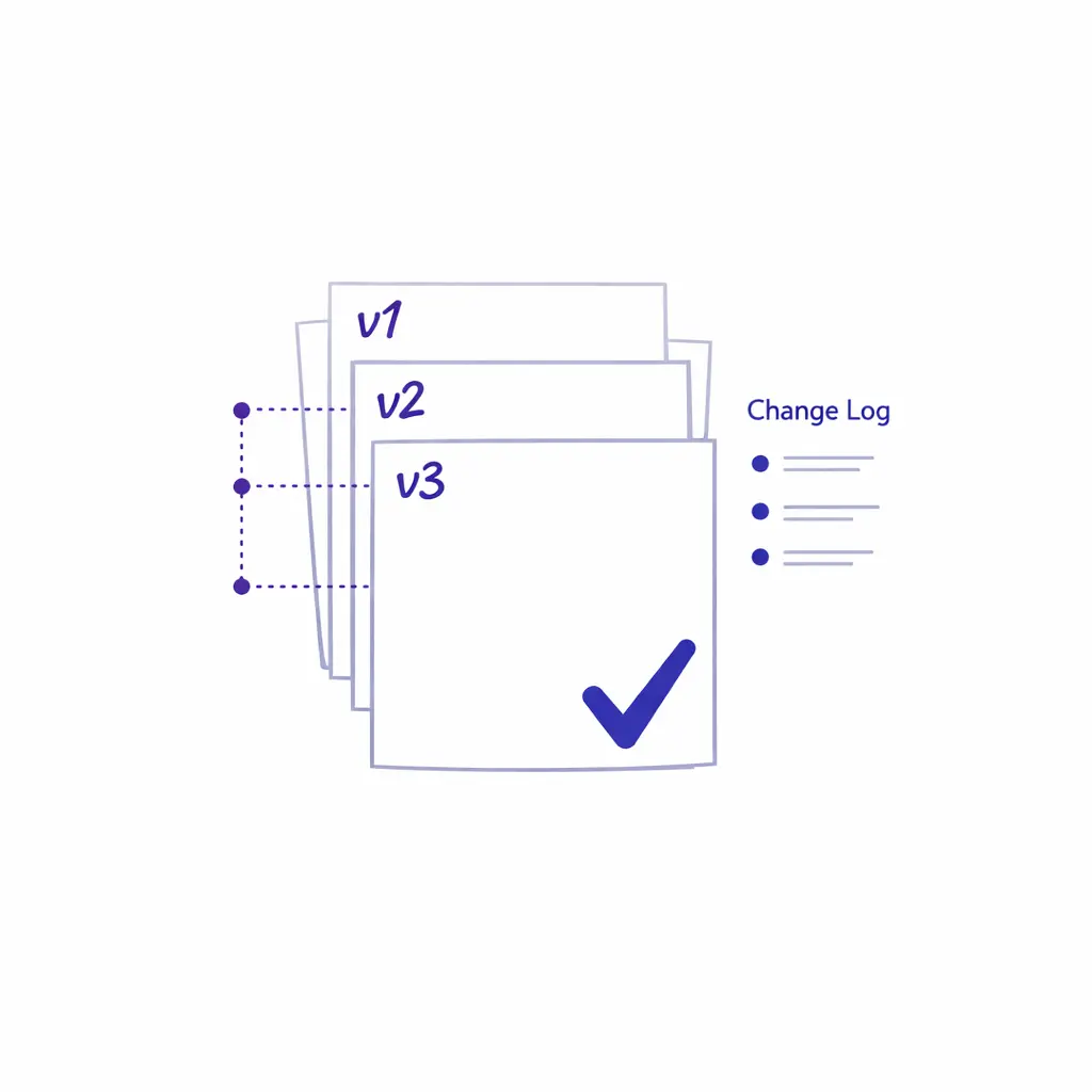Two script cards with version numbers show controlled updates and a single approved live screen.
