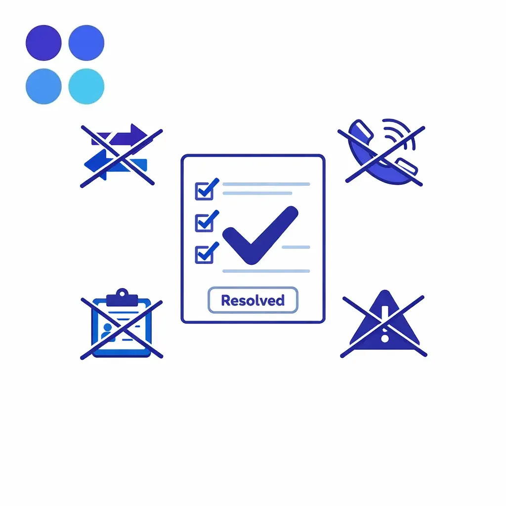 Checklist illustration defines a truly resolved issue versus progress that still needs follow-up.