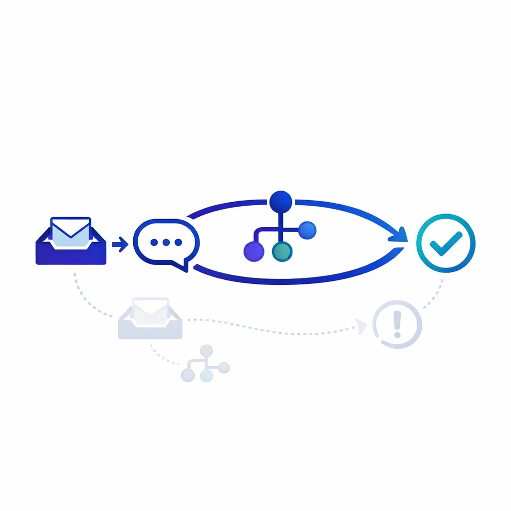 A single contact path resolves successfully without returning, shown as a smooth closed loop and completed task.