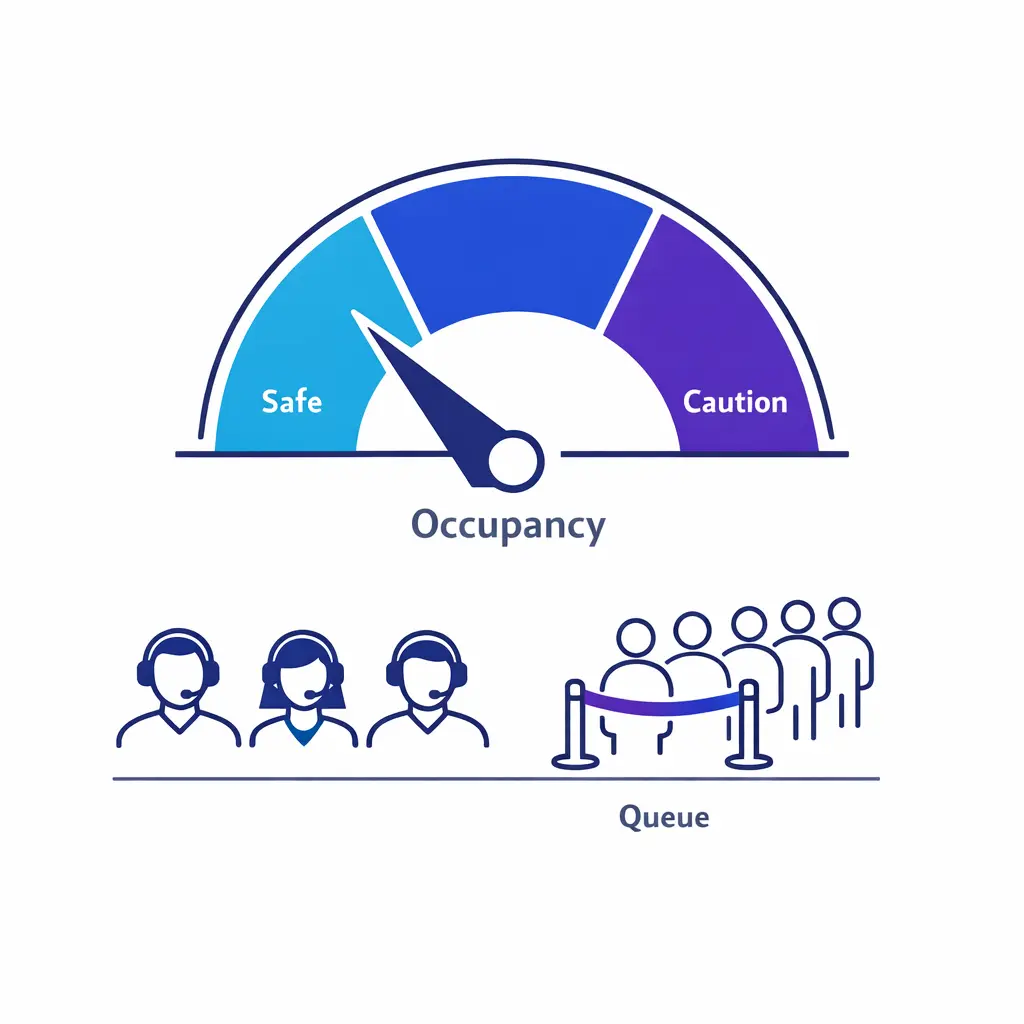 A speedometer-style gauge emphasizes keeping occupancy below a safe operational threshold.