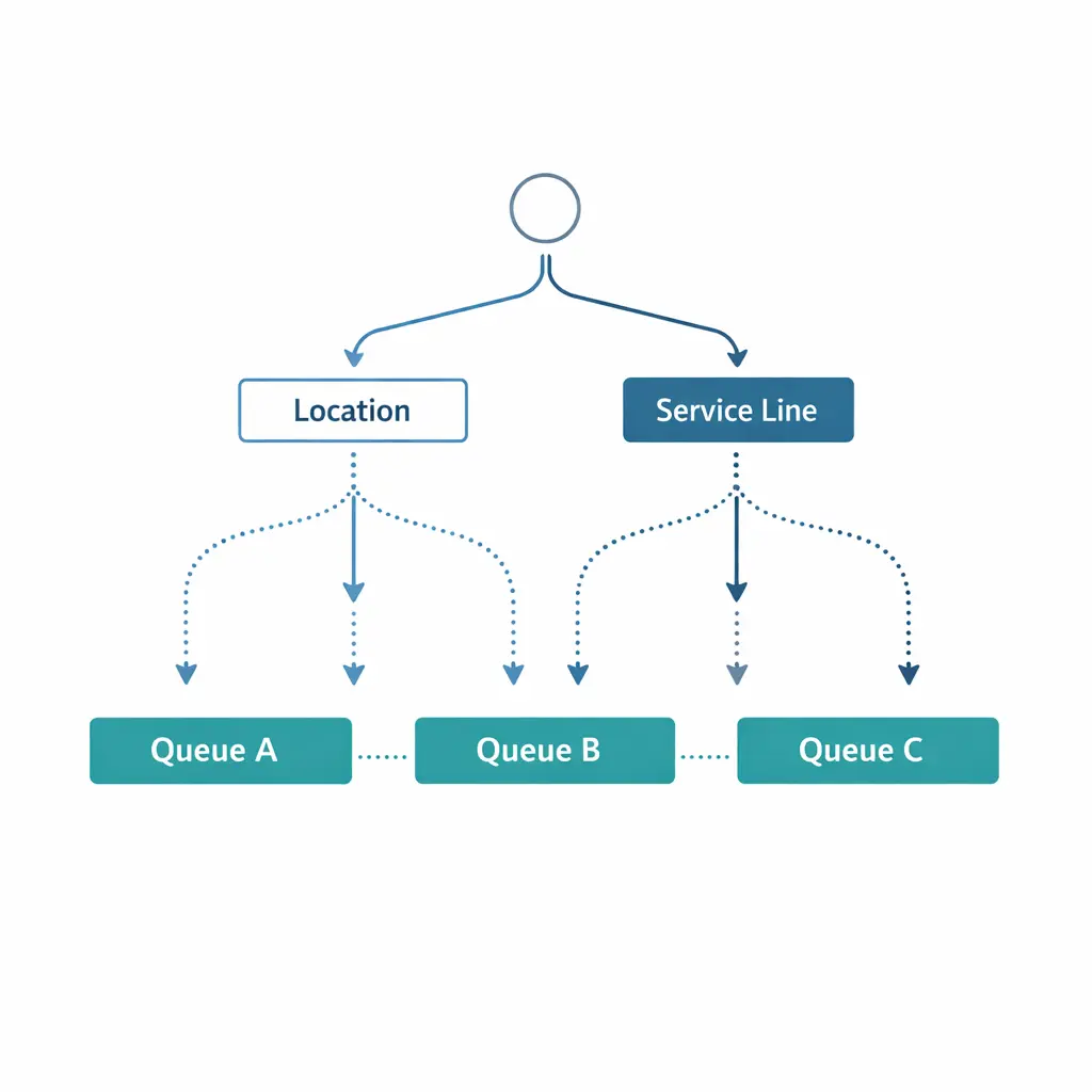 A routing diagram shows structured fields driving deterministic branches to the right queue or team.