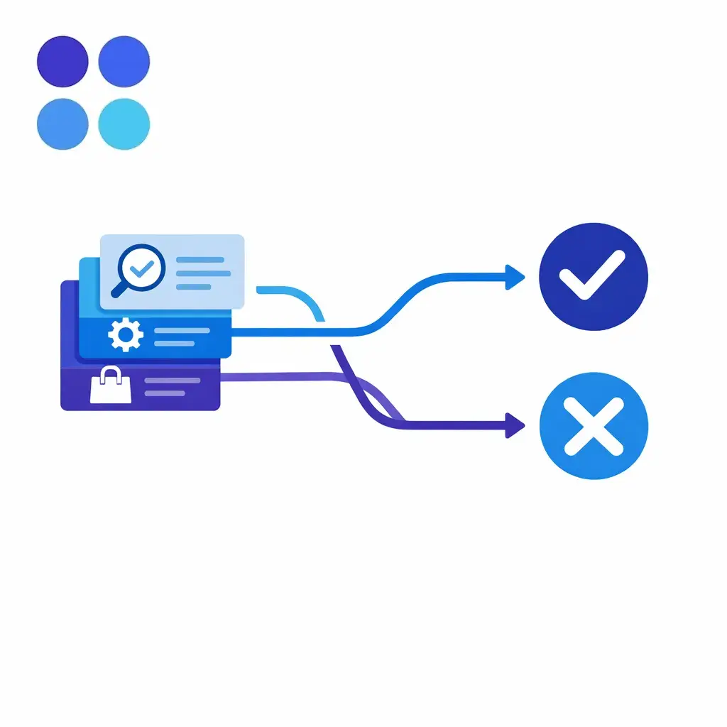 Layered service cards and a decision path represent accurate answers and expectation setting.