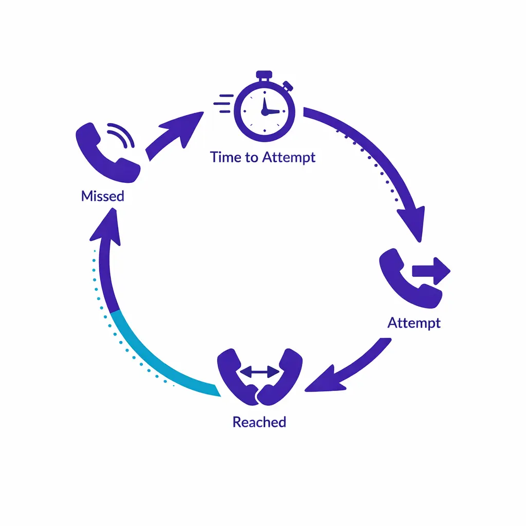 A missed call icon loops into a fast callback and a recovered conversation outcome.