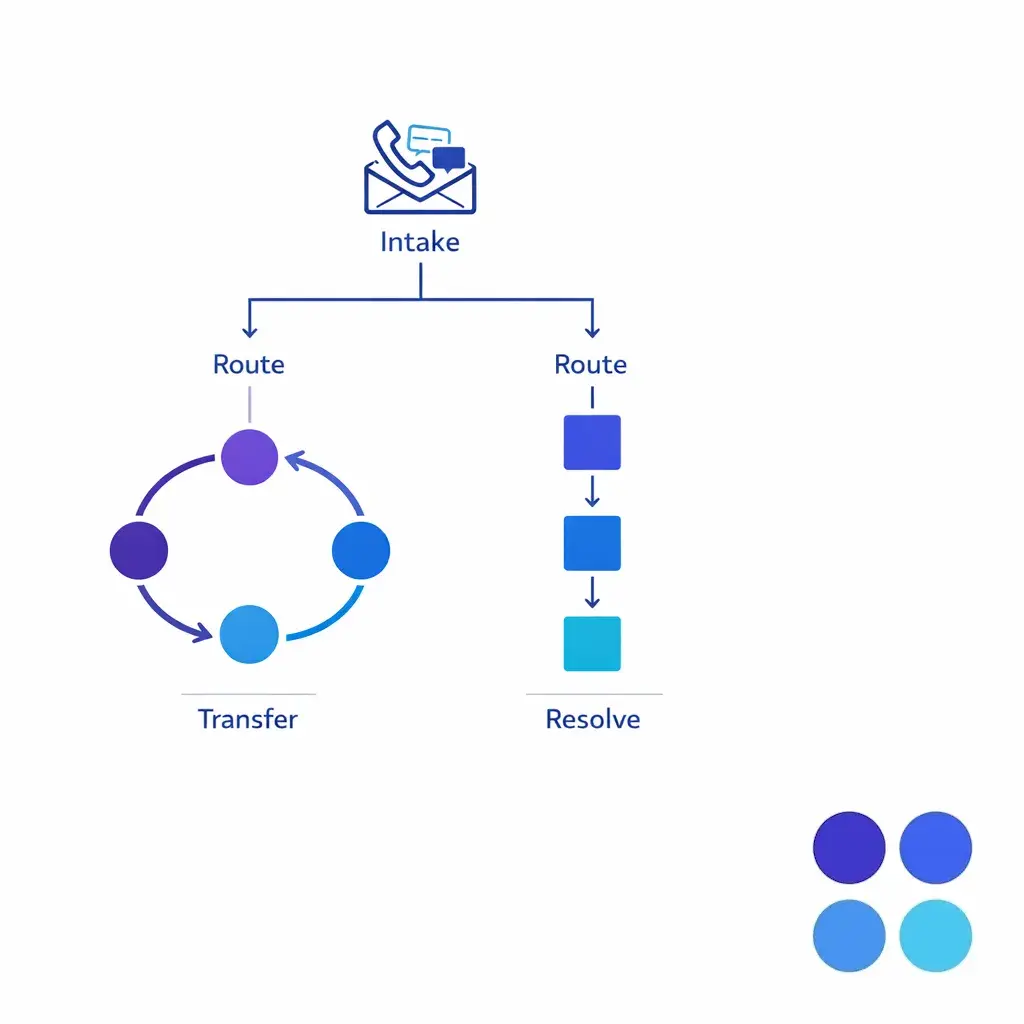 A routing tree diagram shows how clear decision paths improve first-pass ownership and reduce unnecessary transfers.