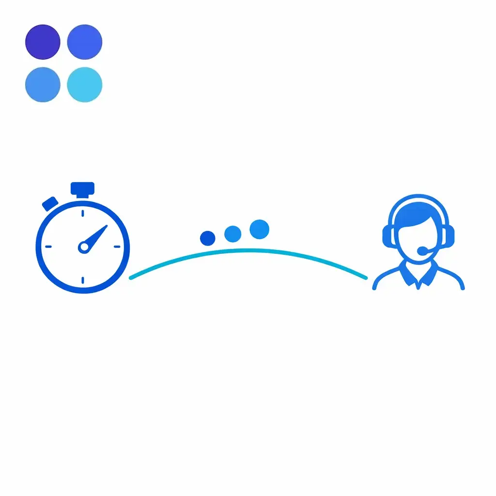 A stopwatch icon connects to a call queue showing the concept of percent answered within a time target.