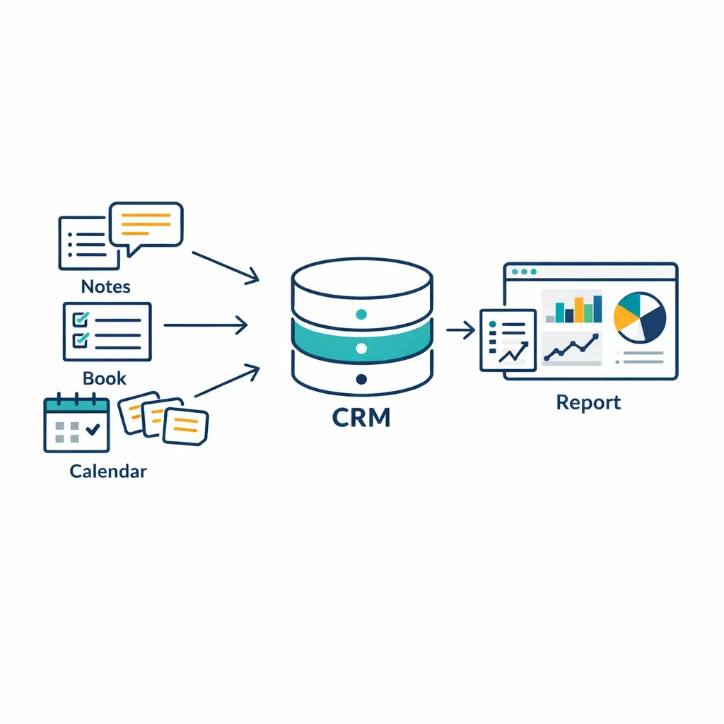 A streamlined pipeline shows intake notes moving into CRM and case management records.
