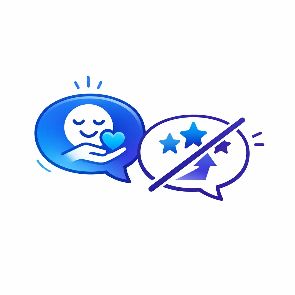 A calm response bubble is separated from an unrealistic promise bubble by a clear visual boundary.