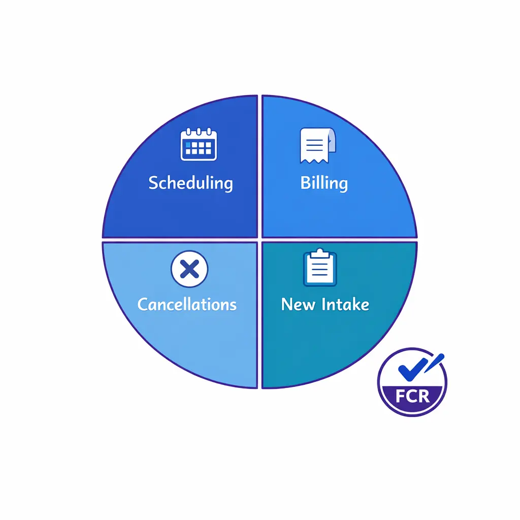 A segmented wheel shows first-call resolution by intent types instead of one blended number.