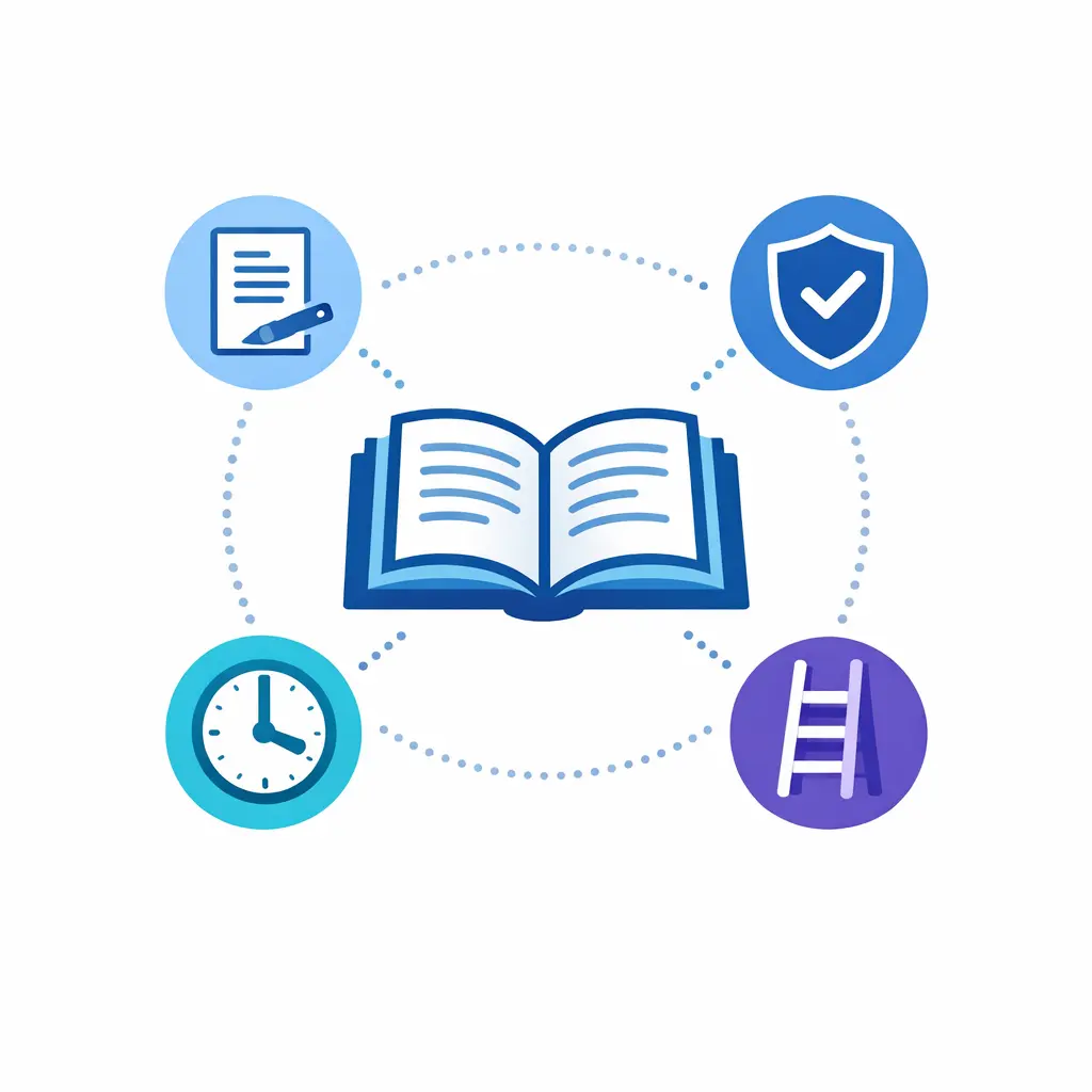 A central knowledge hub connects scripts, policies, hours, and escalation paths.