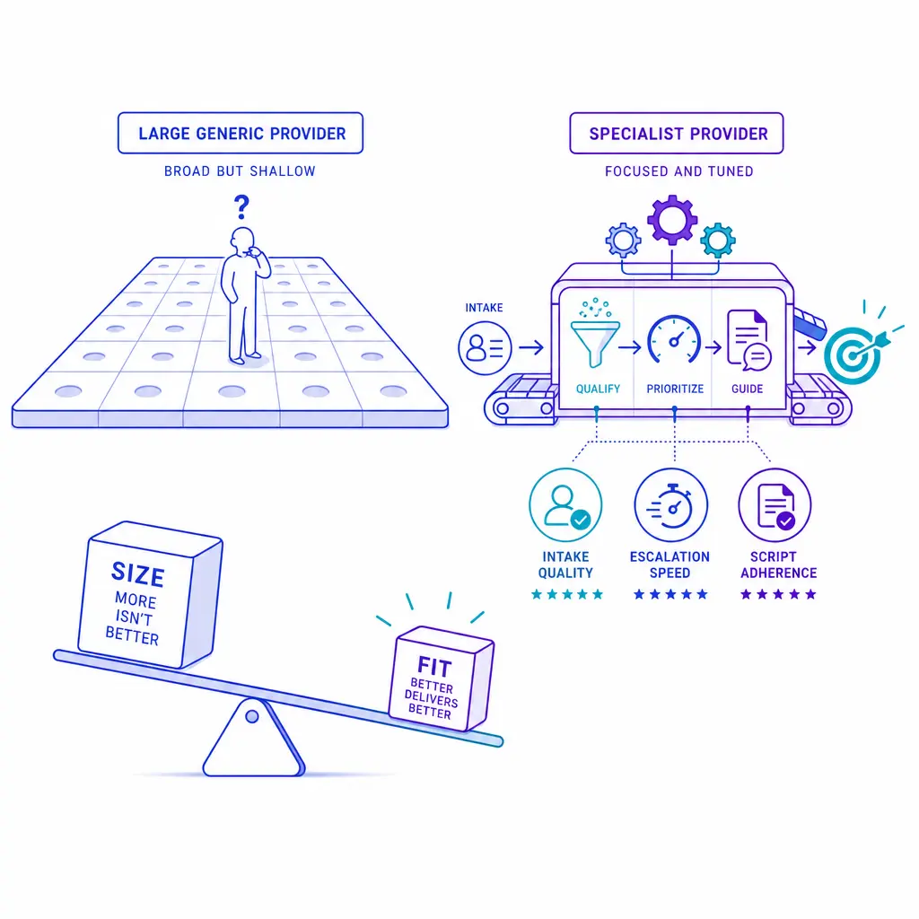 A focused specialist provider outperforms a larger generic provider on a narrow high-stakes workflow.