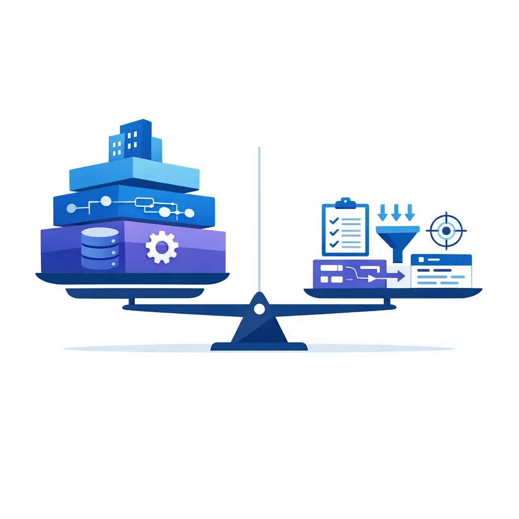 A balanced visual compares broad enterprise scale with specialist intake precision without favoring one by size alone.