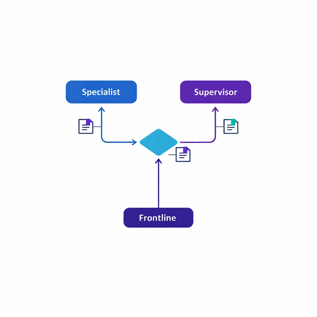 A decision tree routes cases to the right level with required notes attached.
