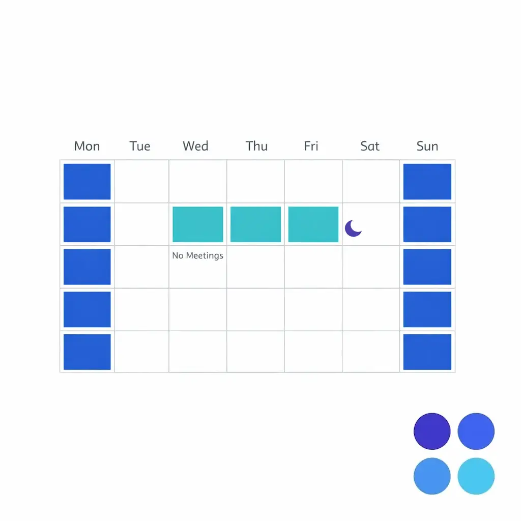 A weekly schedule grid highlights protected sleep blocks and no-meeting windows for night staff.