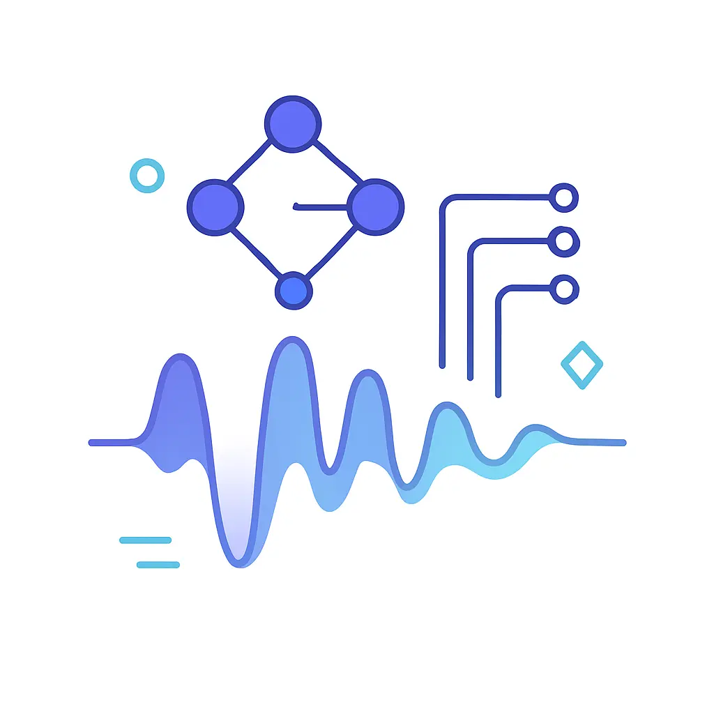 A neural network structure analyzing a colorful soundwave.