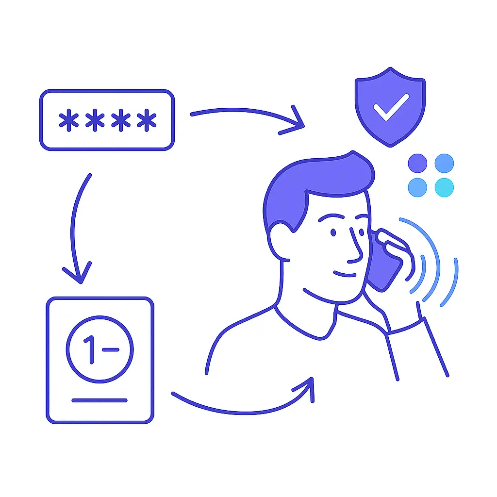 A three-step visual showing the shift from passwords to voice biometric authentication.