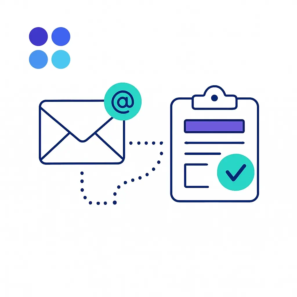 Envelope icon connected by dotted lines to a clipboard form icon representing email and web form processing.