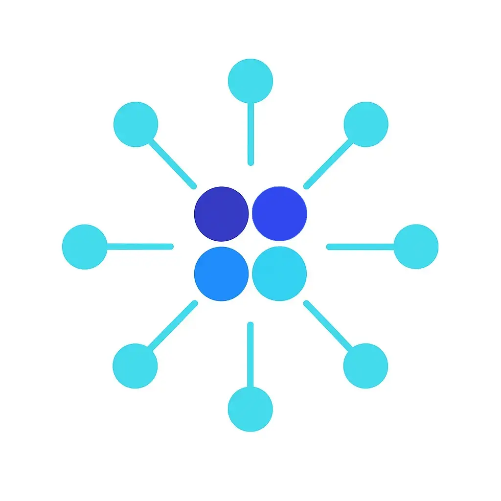 A central Go Answer logo composed of four colored circles connects through multiple lines radiating outward to peripheral nodes, illustrating a networked call distribution hub.