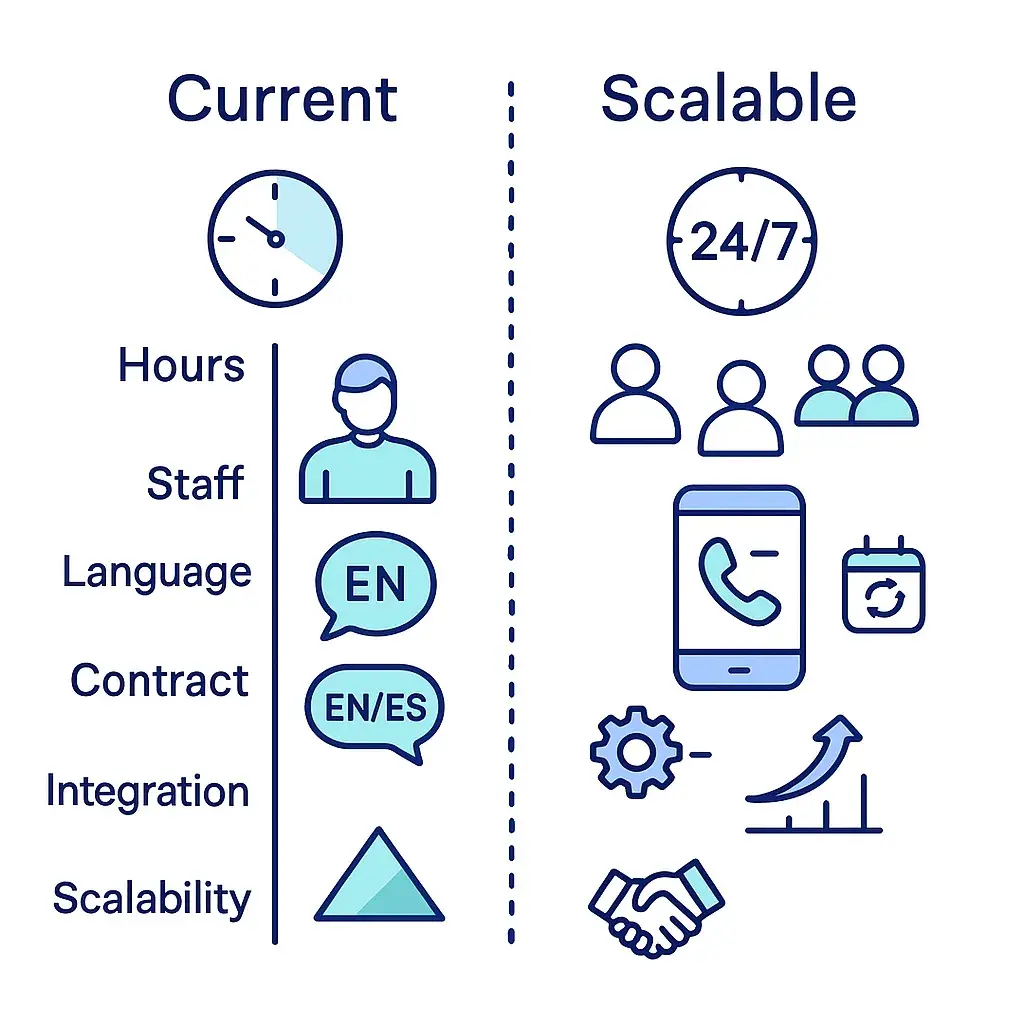 Side by side icons compare current coverage limitations and scalable coverage benefits, separated by a vertical dotted line.