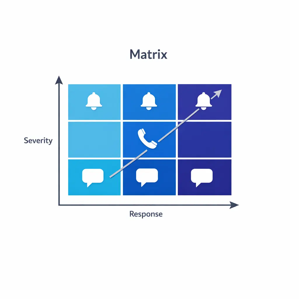 A simple matrix links issue severity to who to contact and how fast to respond.