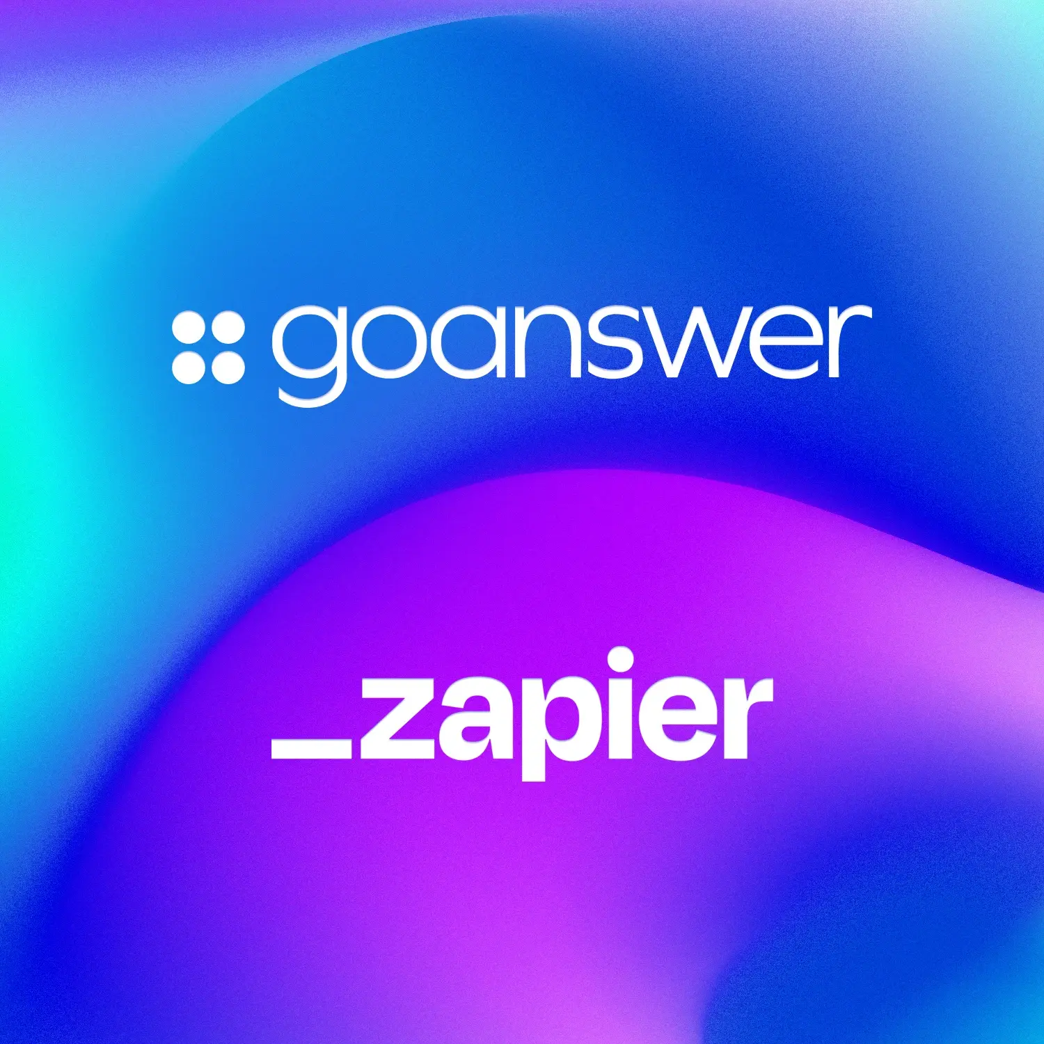 Go Answer and Zapier integration graphic showing both logos on a blue and purple gradient background