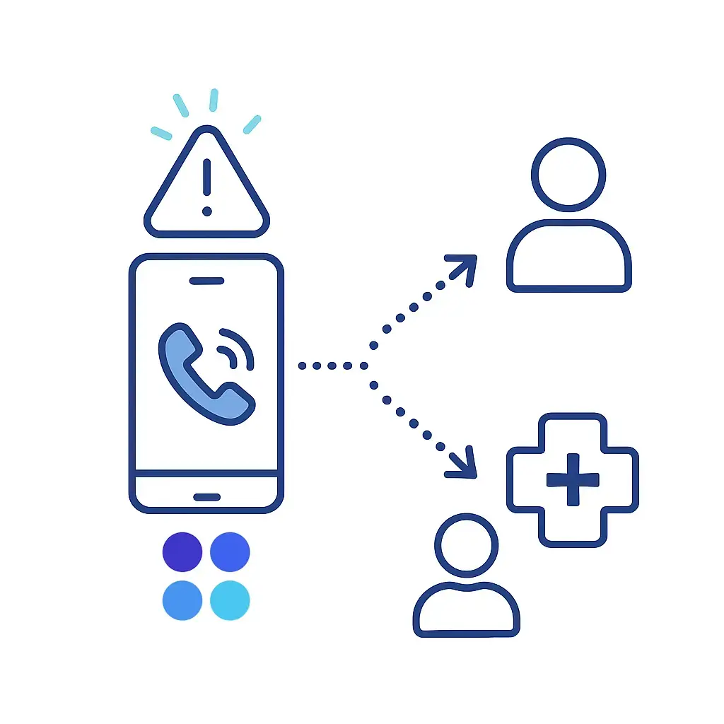 An alerted smartphone routes an incoming call to either a general recipient or a medical team, illustrating triage of urgent voicemails.