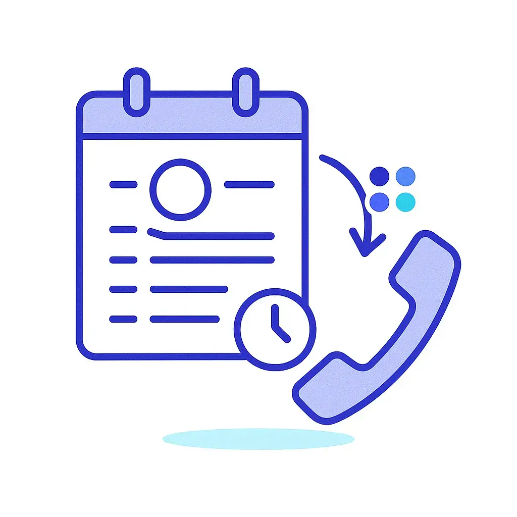A calendar page featuring a clock icon and an arrow pointing to a phone handset depicts a properly scheduled follow-up call under HIPAA protocols.