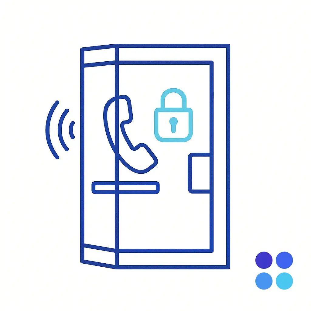 A classic phone booth icon shows a ringing handset inside and a padlock on the door, representing a private, secure setting for compliant voicemail delivery.