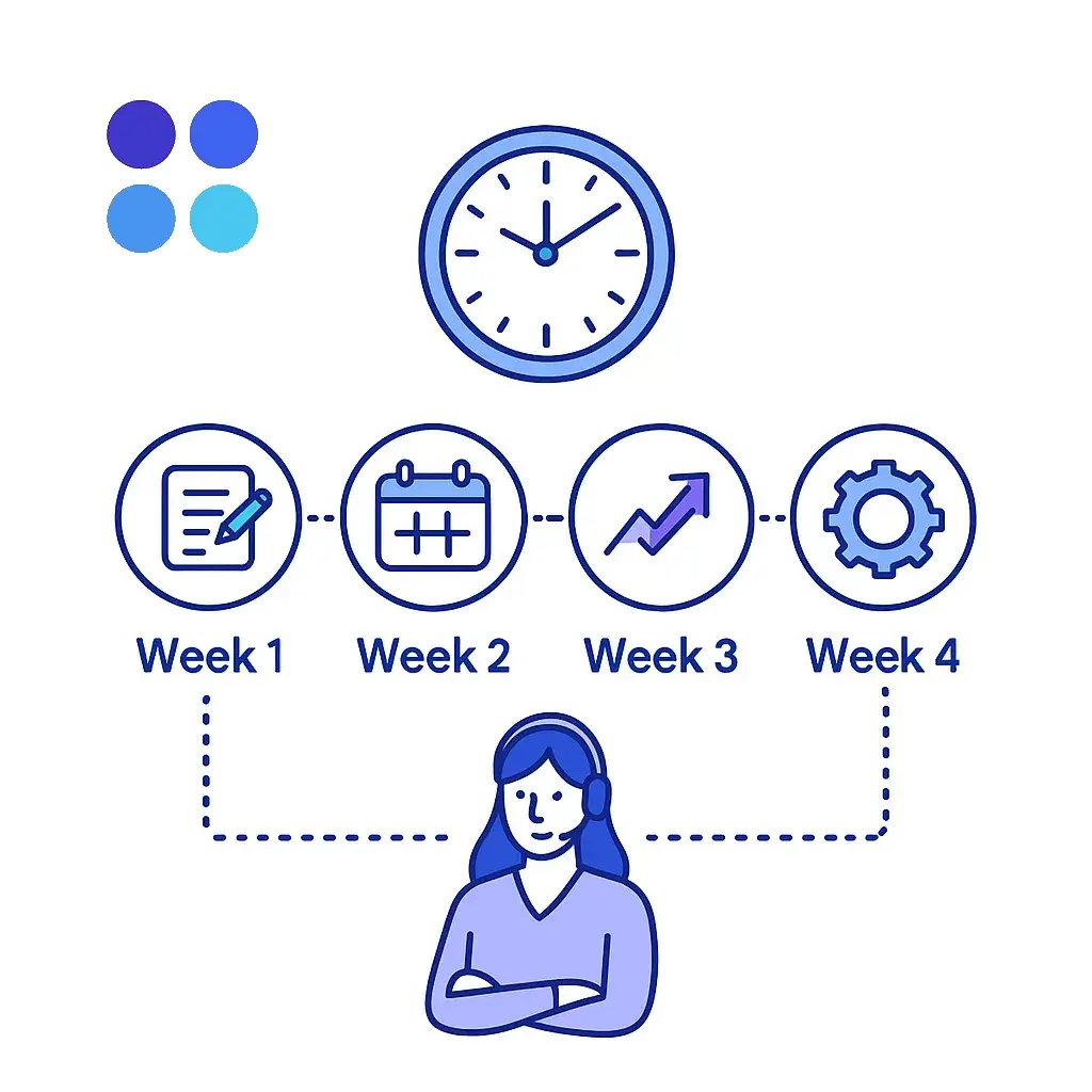 Illustration shows a customer raising objections and a receptionist addressing them with icons for self service, cost, existing phone trees and DIY options.