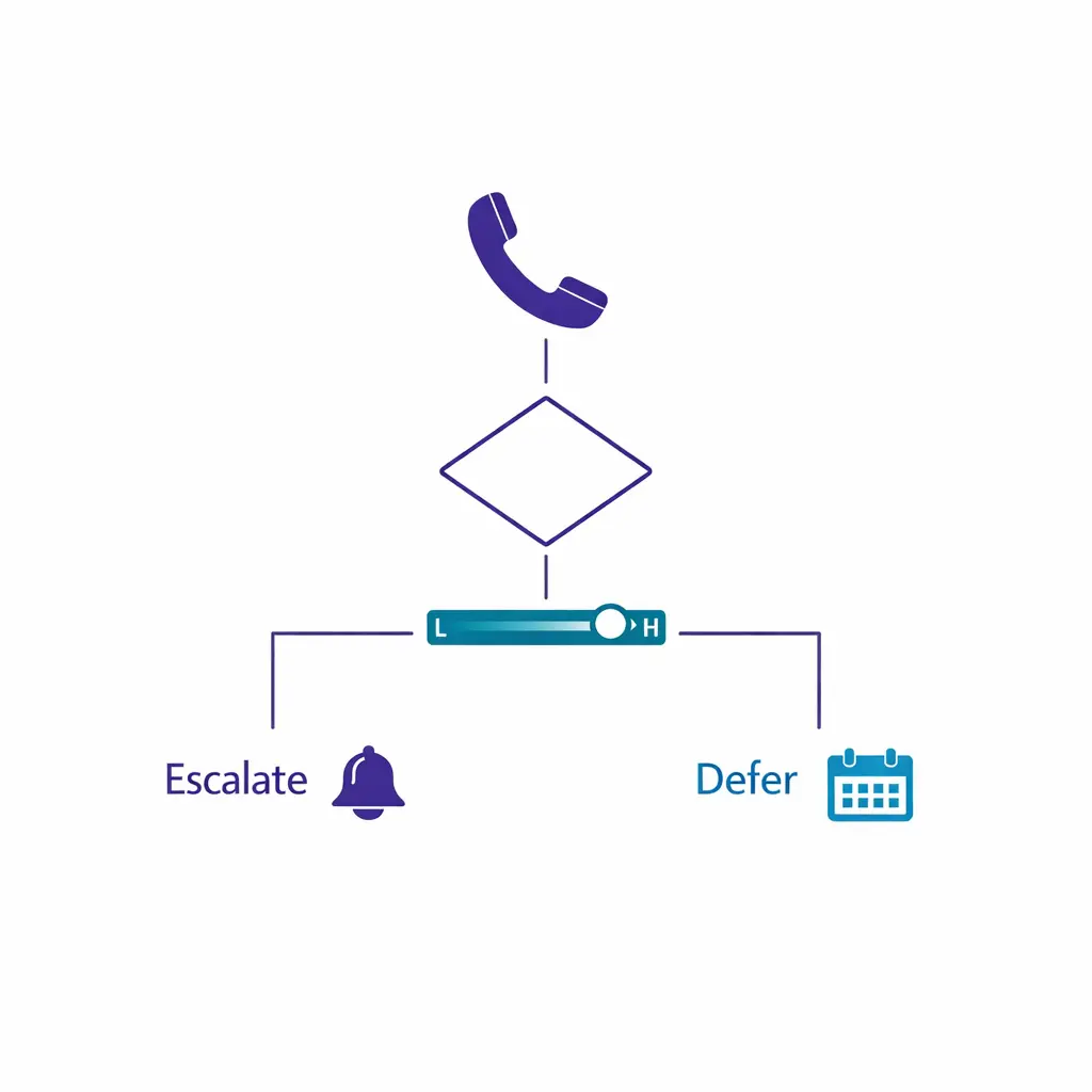 A phone icon and clear escalation triggers show on-call used only for rare, high-urgency events.