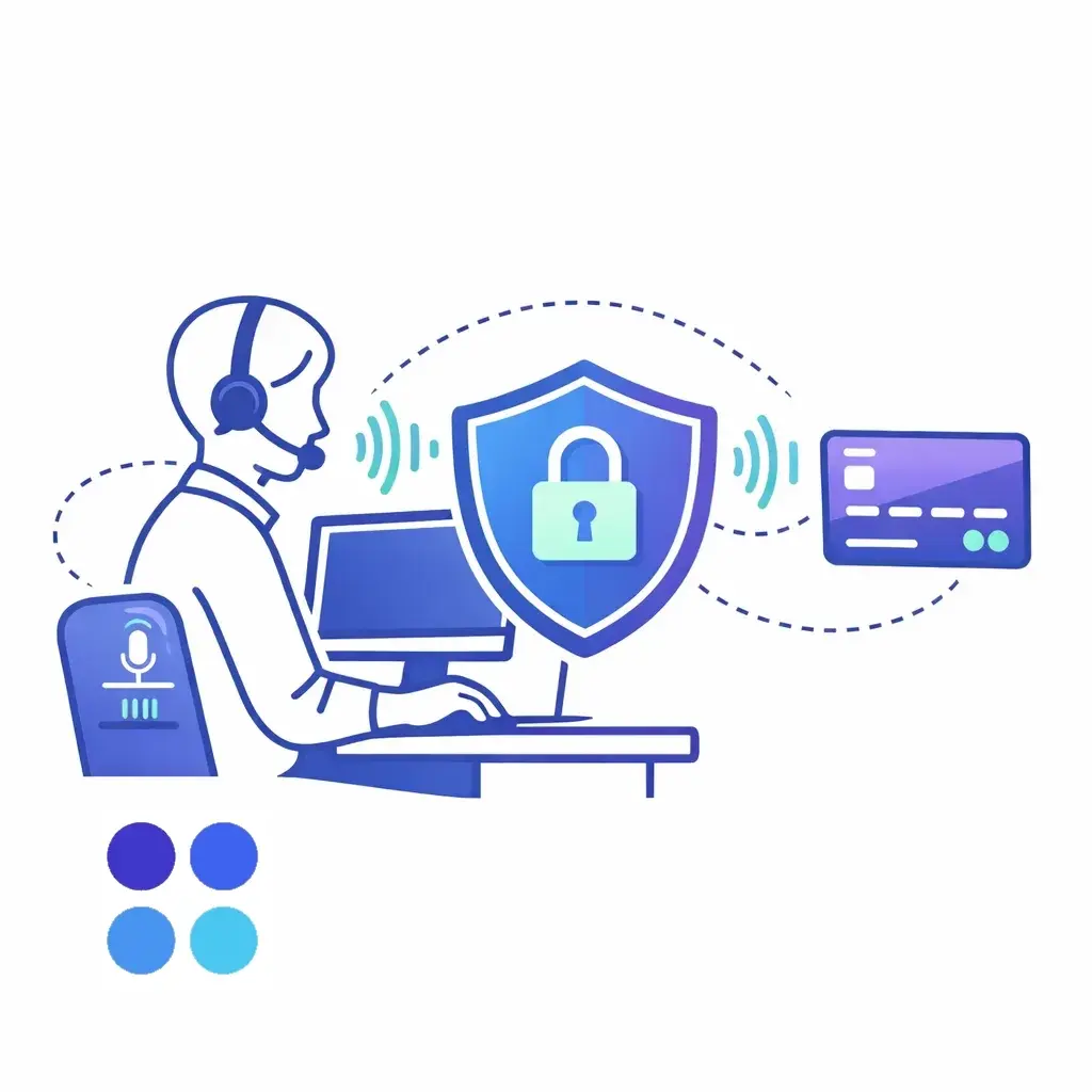 Call center agent at computer protected by shield blocking credit card details to keep PAN and CVV out of the agent environment.